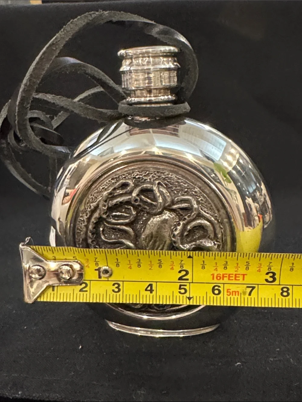 NIB Singletree Octopus Emblem Fine Pewter Flask Necklace - Silver